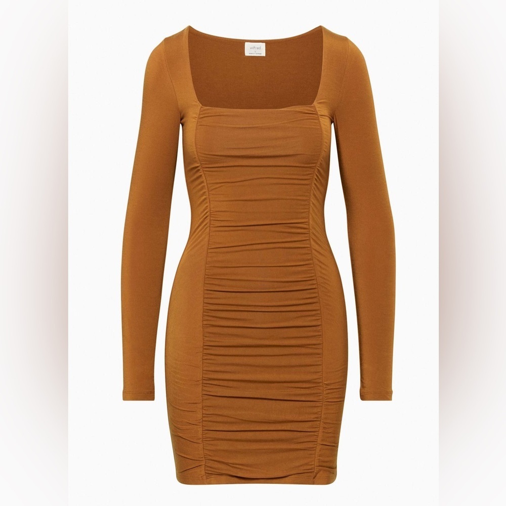 Aritzia WILFRED Lydia Ruched Long Sleeve Mini Dress